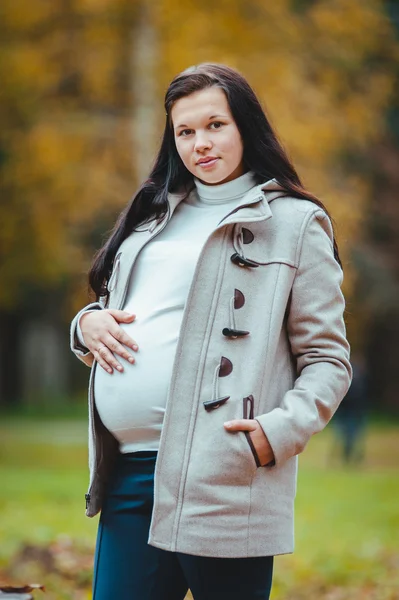 Donna incinta nel parco autunnale — Foto Stock