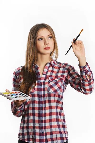 Mujer artista en el trabajo. Aislado . — Foto de Stock