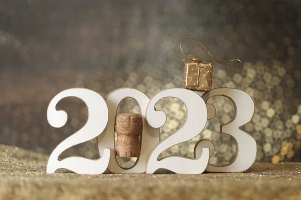 Happy New Year Symbol Number 2023 Wooden Background — Stock Photo, Image