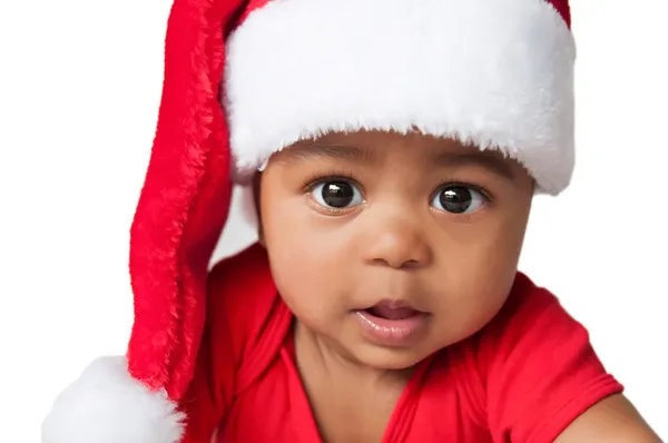 Closeup of baby wearing a christmas hat — Stock Photo, Image