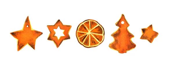 Set Diy Orange Peel Scandinavian Christmas Decorations Watercolor Illustration — Stock Photo, Image