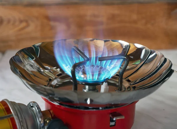 Portable Gas Stove with Blue Flame Burning Gas