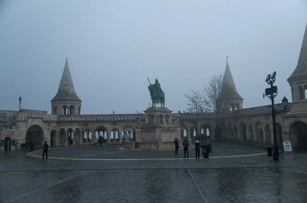 Château Pêche Budapest Par Temps Brumeux Culture Europe Est Monuments — Photo