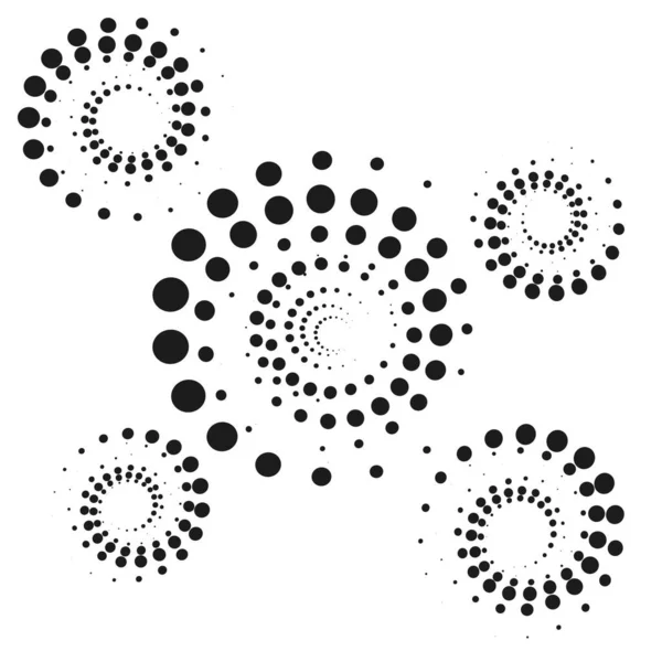 Siyah ve beyaz noktalar spiral şeklinde bükülmüş. Geometrik minimumu koru. Poster tasarımı için vektör soyut noktalar deseni. arkaplan şablonu