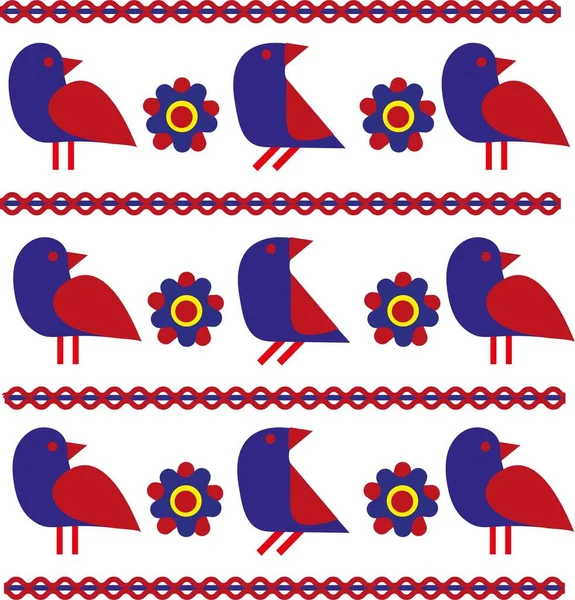 Çiçeklerin, kuşların ve şekillerin halk süsleri. Sanatsal soyut renkli arkaplan. Altyazılar için arkaplan şablonu. Kusursuz desenli kumaş Jacquard kurdele kesimi. Vektör illüstrasyonları