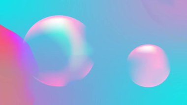 Dynamic Floating Gradient Balls Spheres on Pastel Pink Background. Natural abstract dreamy sky. Video. Animation. 