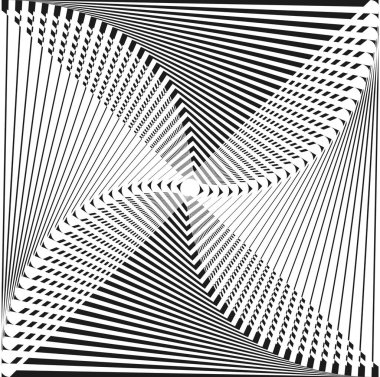 Optik yanılsama. Siyah ve beyaz vektör çizimi. Çizgi roman etkisi vektör illüstrasyonu. Soyut vektör kusursuz operasyon sanat modeli. Tek renkli grafik siyah beyaz süs. Çizgili optik yanılsama 