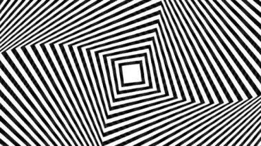 Optik yanılsama. Siyah beyaz video arka plan. Çizgi roman efekti video görüntüleri. Animasyon soyut vektör kusursuz operasyon sanat modeli. Tek renkli grafik siyah beyaz süs. Çizgili optik yanılsama