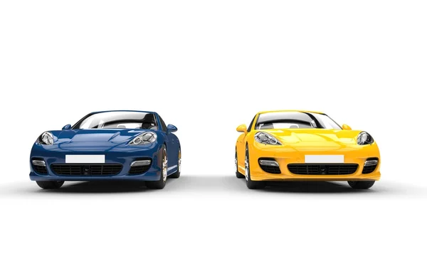 Blue And Yellow Cars Front View — Stock Photo, Image