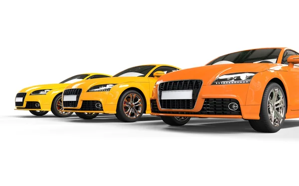 Coole orangefarbene Autos auf schwarz-weißem Hintergrund — Stockfoto