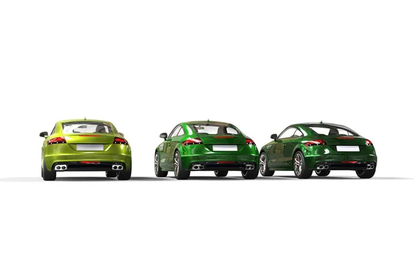 Green cars back view — Stock Photo, Image