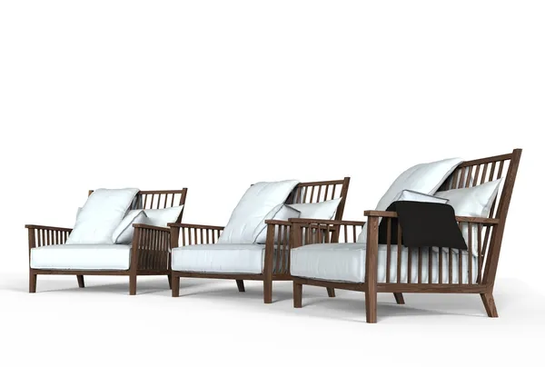 Tres sillones blancos acogedores - tiro de perspectiva — Foto de Stock