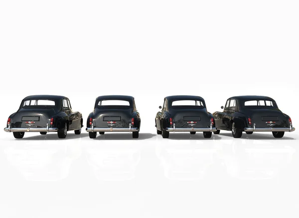 Four classic cars black back — Stock Photo, Image