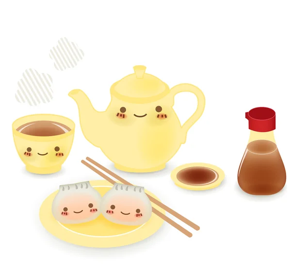 Cute Dim sum - Comida chinesa — Vetor de Stock