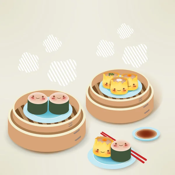 Cute Dim sum - Chinese Food — Stock Vector