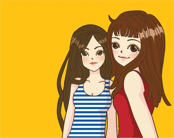 Fashion Girl in Cartoon Style - Stok Vektor