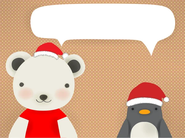 Полярний ведмідь та пінгвін - вітальна листівка з Різдвом Стокова Ілюстрація