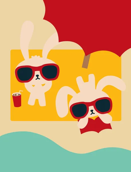 Шикарний кролика на пляжі в літній час — стоковий вектор