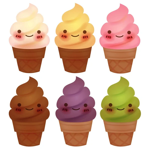可爱软冰淇淋一套 — 图库矢量图片