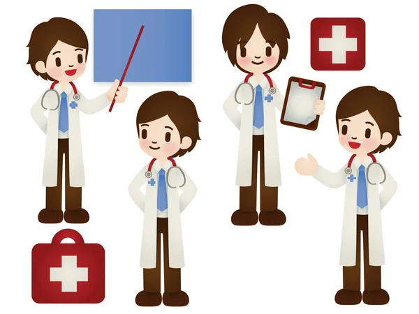 Arzt und Krankenschwester in verschiedenen Posen — Stockvektor