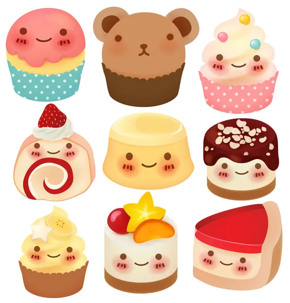 Colección de postre lindo — Vector de stock