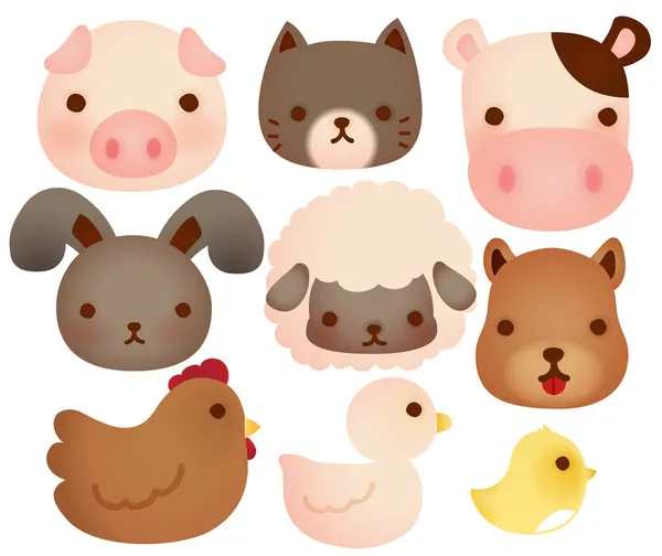 Collection of cute farm animals — Stock Vector