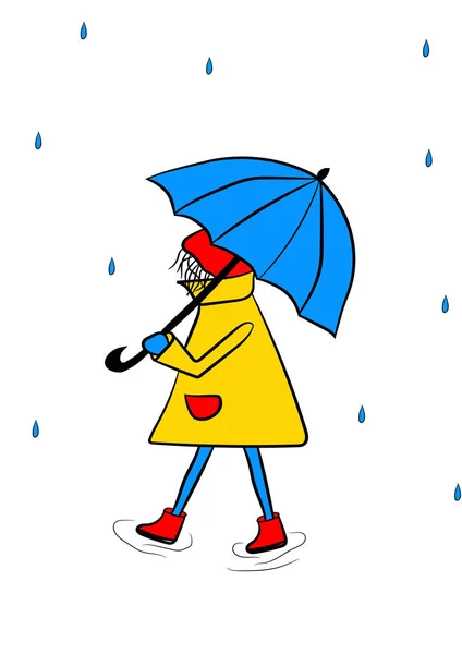 Chica Lluvia Con Paraguas Azul — Vector de stock