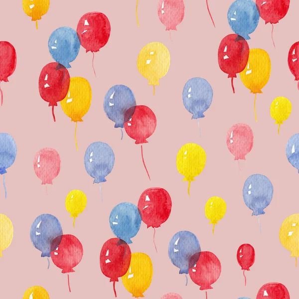 Watercolor Pattern Multicolored Flying Balloons Red Blue Yellow — Stock Photo, Image