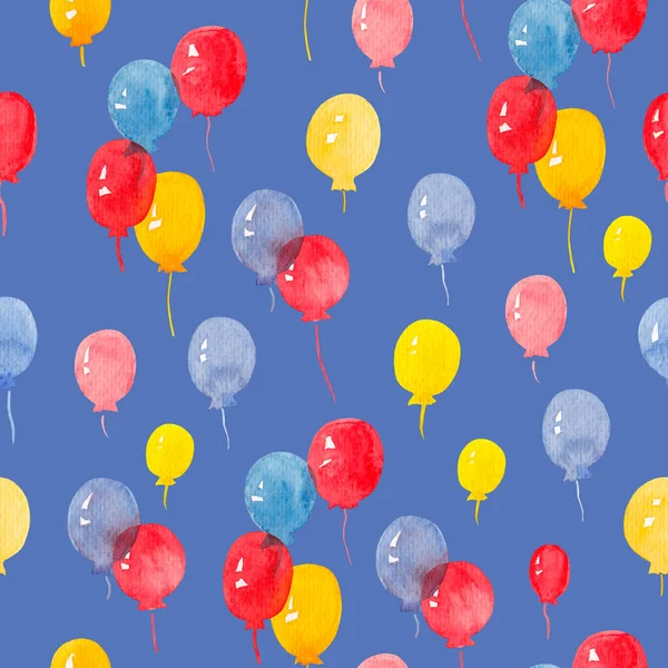 Aquarel Patroon Veelkleurige Vliegende Ballonnen Rood Blauw Geel — Stockfoto
