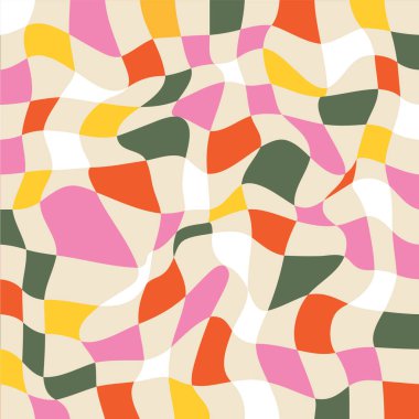 Damalı ızgara groovy psychedelic eğlenceli renkli desen arkaplanı.