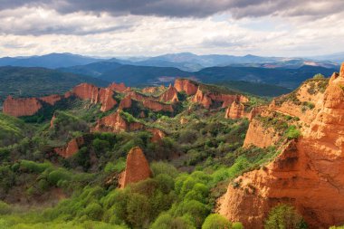 Las Medulas, Leon, Spain. Landscape with cloudy sky of Las Medulas in El Bierzo (northern Spain). Roman gold mines