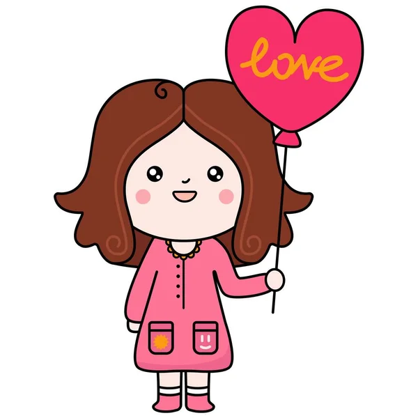 Kawaii girl with love balloon — Stock Vector