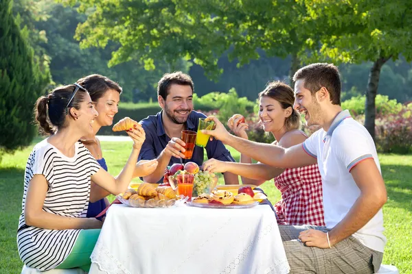 Amigos disfrutando de un relajante picnic Fotos De Stock