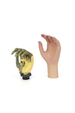 High-tech Hand prosthesis with synthetic skin for replacing an a clipart