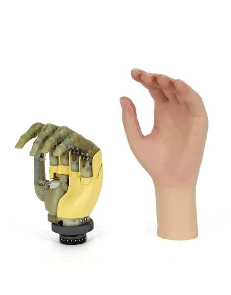 High-tech Hand prosthesis with synthetic skin for replacing an a — Stock Photo, Image