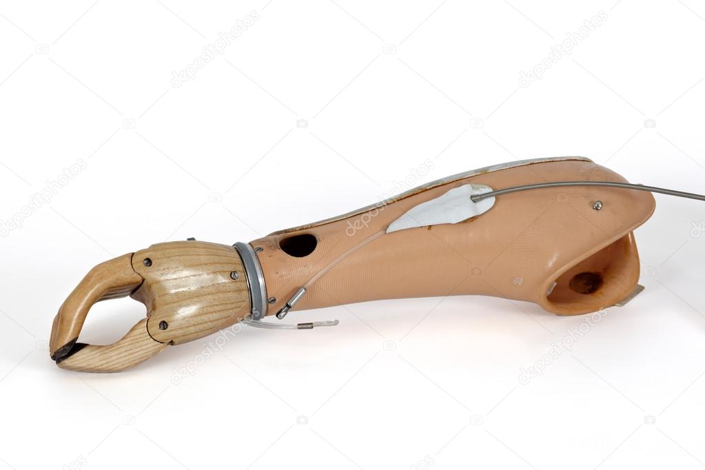 Wooden hand prosthesis with artificial forearm manufactured in p