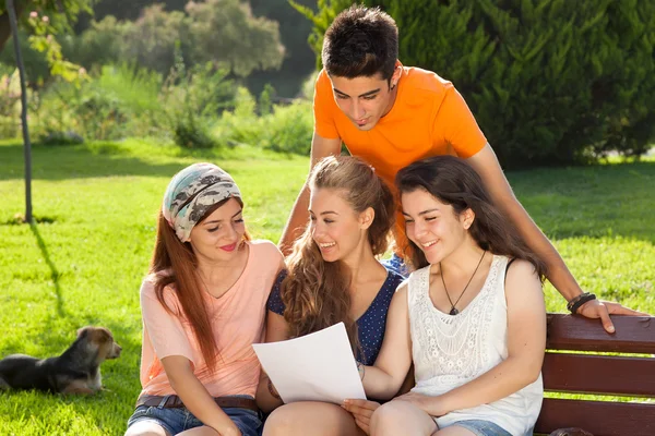 Grupp studenter på park. — Stockfoto