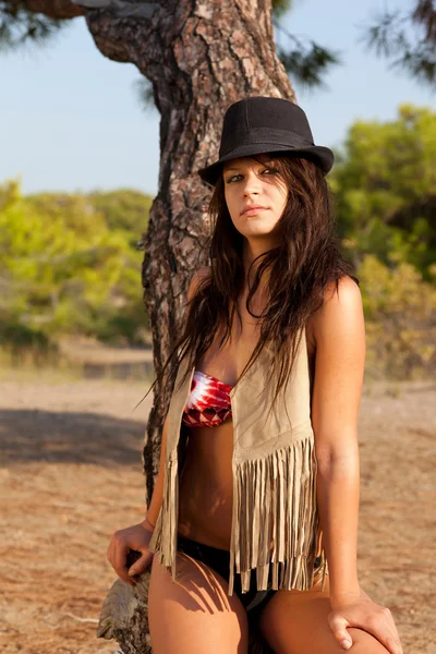 Model posing in bikini and coverup — Stock Photo, Image