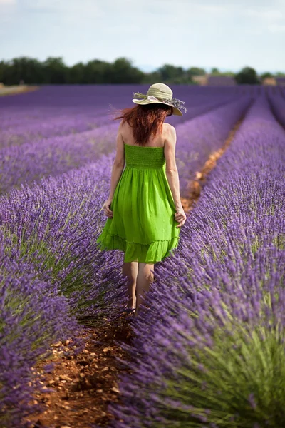 Donna in campo di lavanda — Foto Stock