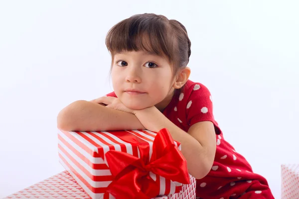 Picture of beautiful asian little girl with gift boxes — Stock Photo, Image