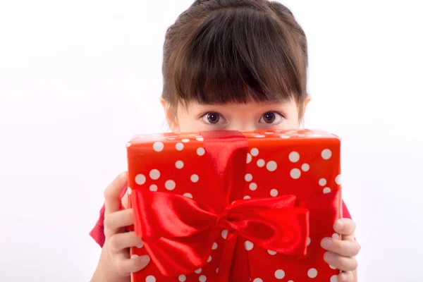 Immagine di bella bambina con scatole regalo . — Foto Stock