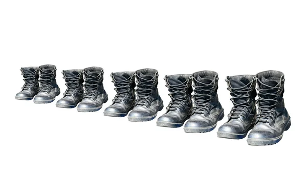 Armádní boty řadě — Stock fotografie