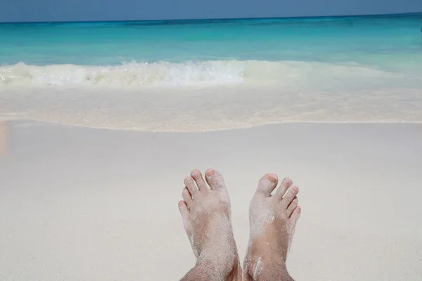 Barefoot on sand beach — Stock Photo, Image