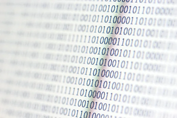 0,1, binary code on LED computer monitor — Stock Photo, Image