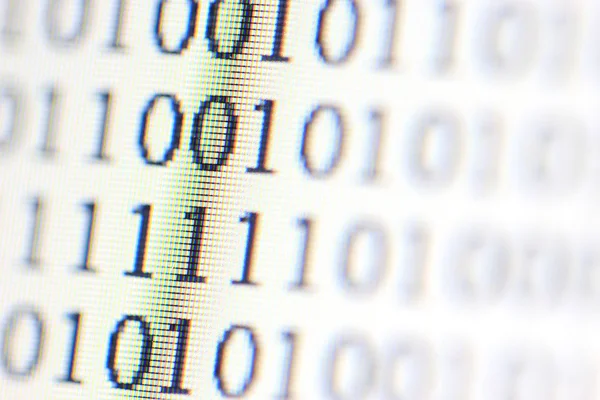 0,1, binary code on LED computer monitor — Stock Photo, Image