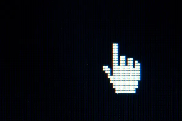 Hand cursor on computer black screen — Stock Photo, Image