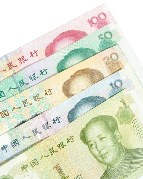 Close-up of 1 20 50 100 Chinese banknotes — Stock Photo, Image