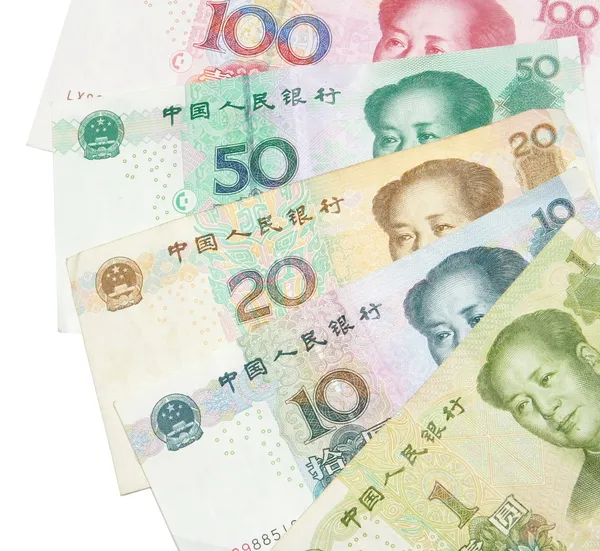 Close-up of 1 20 50 100 Chinese banknotes — Stock Photo, Image