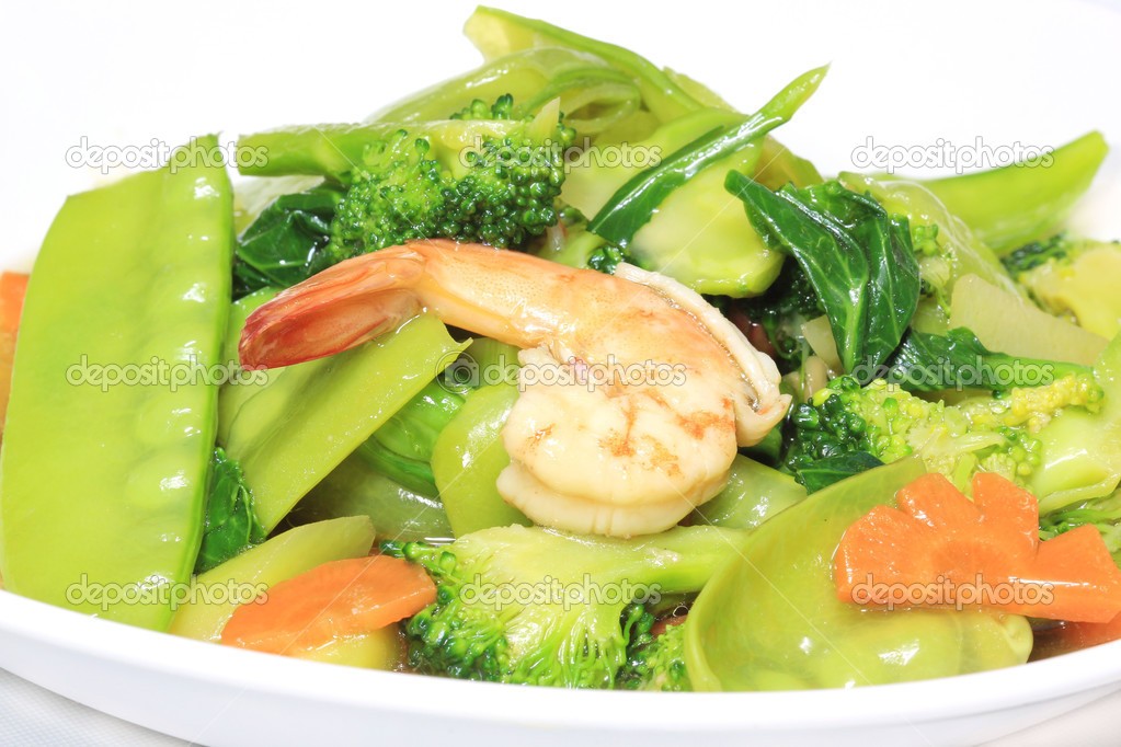 Stir-fried vegetables with fork