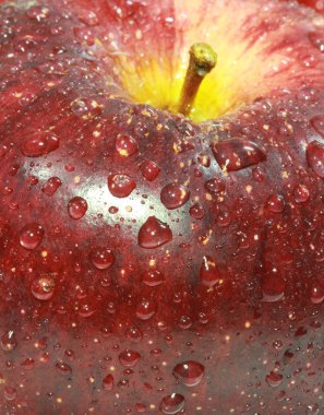 Kırmızı elma yüzeyindeki su damlası